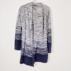 Le Chateau Womens Heathered Blue Open Front Hooded Cardigan